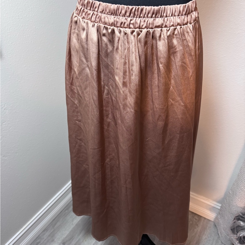 Sadie X Love champagne Gold Satin Midi Skirt